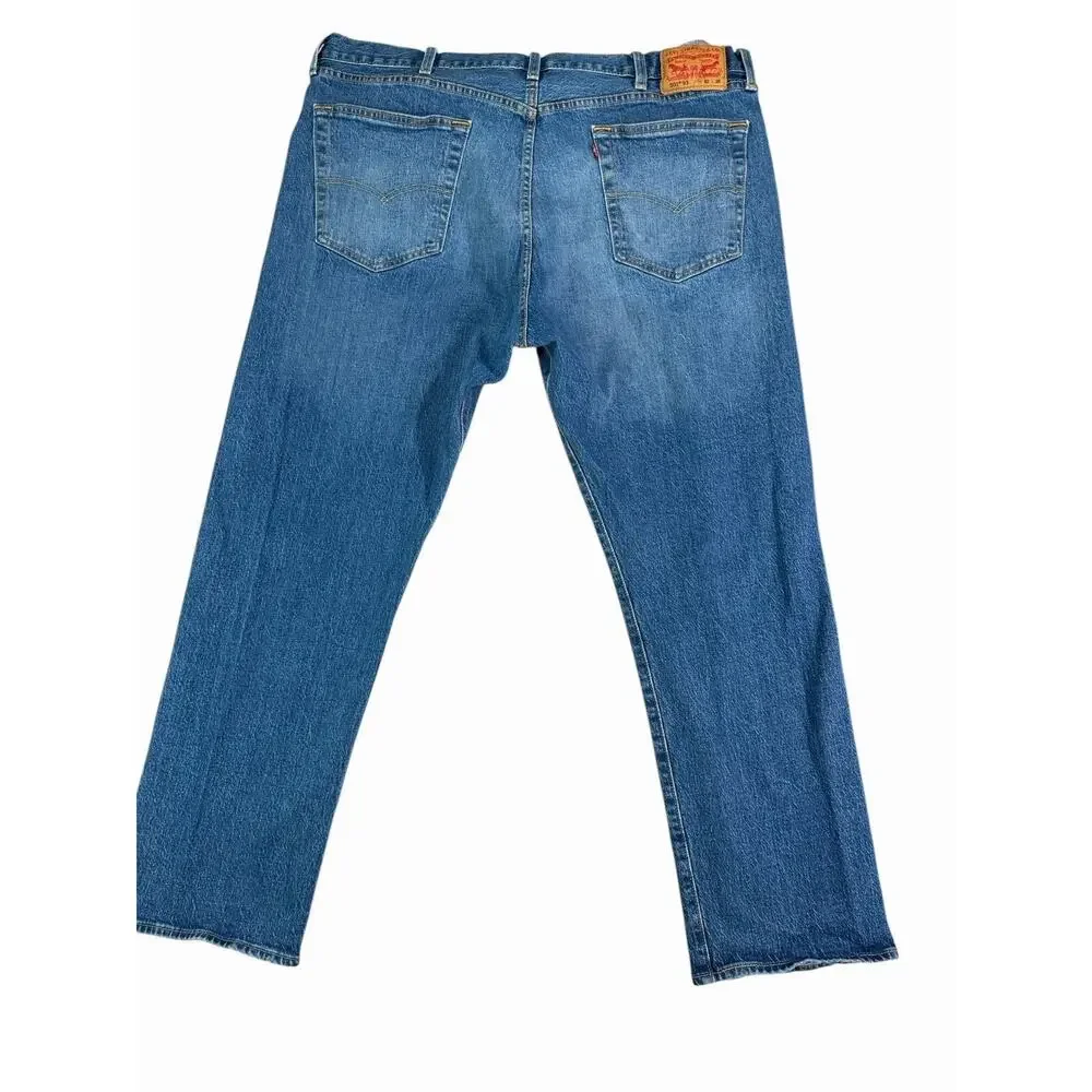 Levi’s 501 Men’s Button Fly Jeans W42 L31 Straight Leg Medium Wash Distressed
